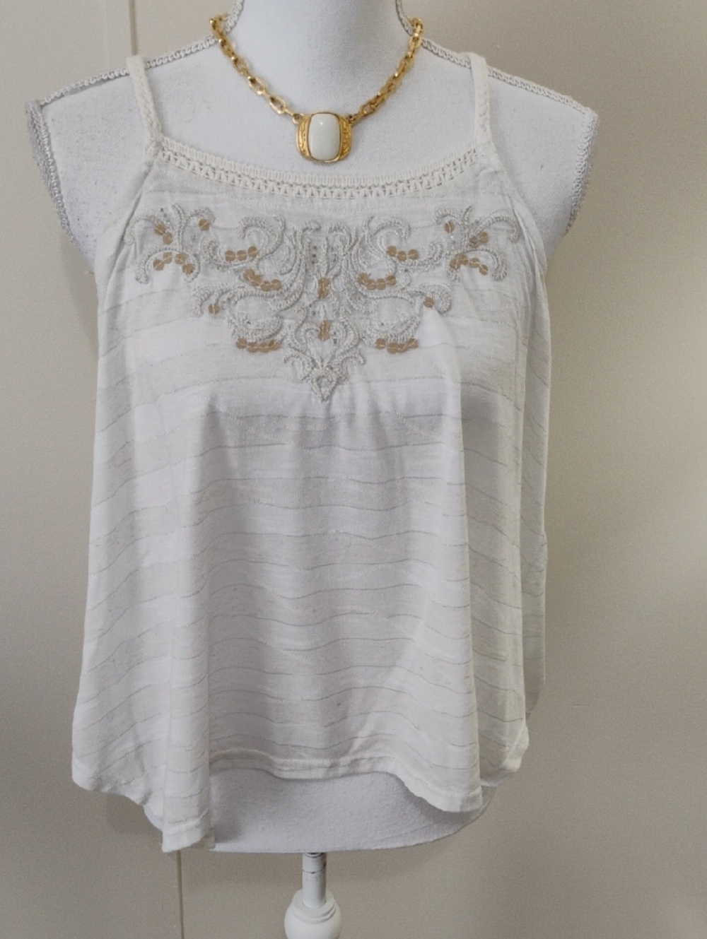 Miss Me White Embroidered Crop Tank Top